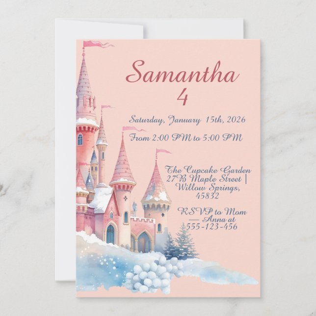 Convite Enchanted Winter Castle Invitation, Princess 4th  (Frente)