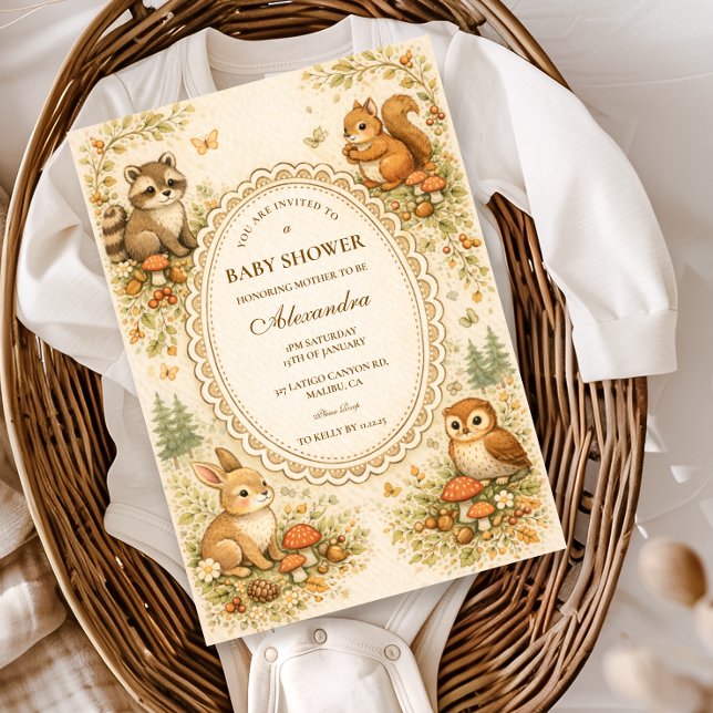 Convite Enchanted Woodland Animals Baby Shower (Criador carregado)
