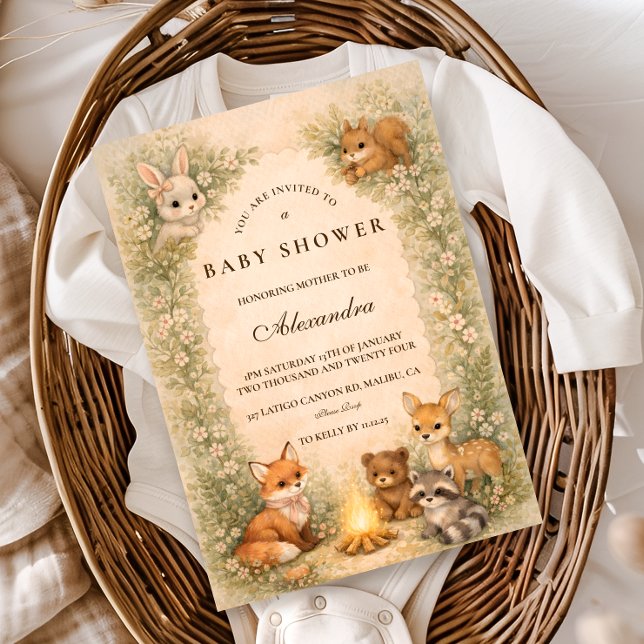 Convite Enchanted Woodland Campfire Baby Shower (Criador carregado)