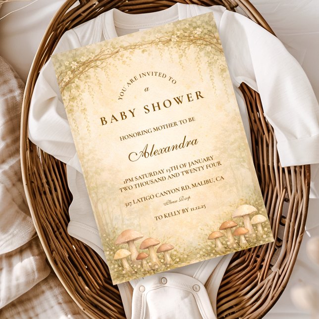 Convite Enchanted Woodland Mushroom Baby Shower (Criador carregado)