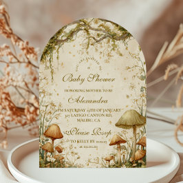 Convite Enchanted Woodland Mushroom Baby Shower