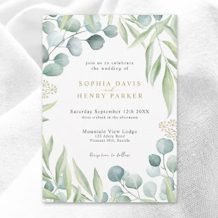 Convite Enche Eucalyptus Light Greenery Sage Wedding Invit