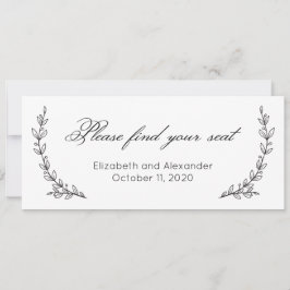 Convite Encontre seu assento. Casamento simples floral. Bo