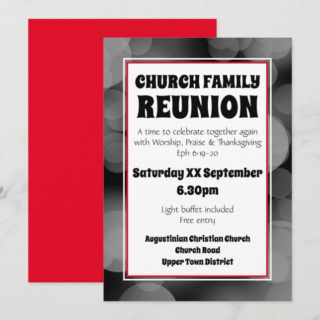 Convite Encontro de Família da Igreja com Bokeh Cinza Pers (Frente/Verso)