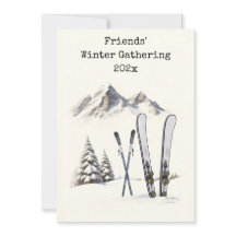 Encontro de Família na Montanha de Neve Esquiada e