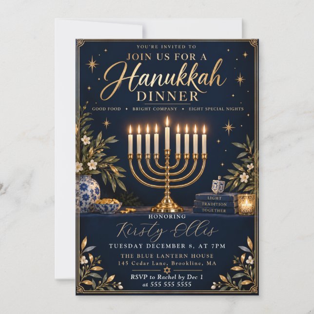 Convite Encontro de Jantar de Hanukkah (Frente)