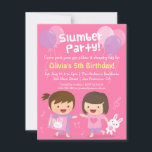 Convite Encontro de Meninas Fofas Festa de Aniversário Son<br><div class="desc">Convide seus convidados a trazer seus pijamas, travesseiro e saco de dormir para uma divertida festa de aniversário com pernoite! Vai ser uma noite de bate-papo entre meninas e muita diversão! O design apresenta duas meninas fofas, uma de rabo de cavalo e segurando um travesseiro enquanto a outra com um...</div>