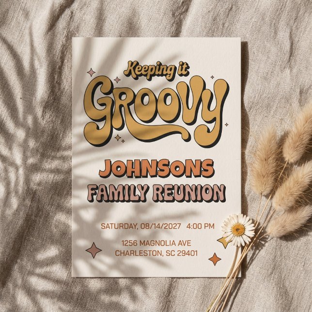 Convite Encontro Familiar Retro Boho 'Mantendo o Groovy' (Criador carregado)