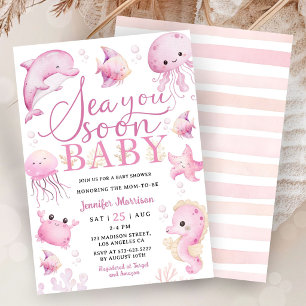 Convite Encontro Você Logo Chá de Bebê Menina Rosa Oceano