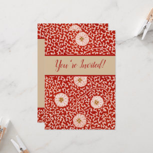 Convite Enfeite Chinês Owen Jones Floral Vermelho Branco