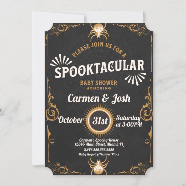 Convite Enfeite de Aranha de Halloween Baby Shower (Frente)