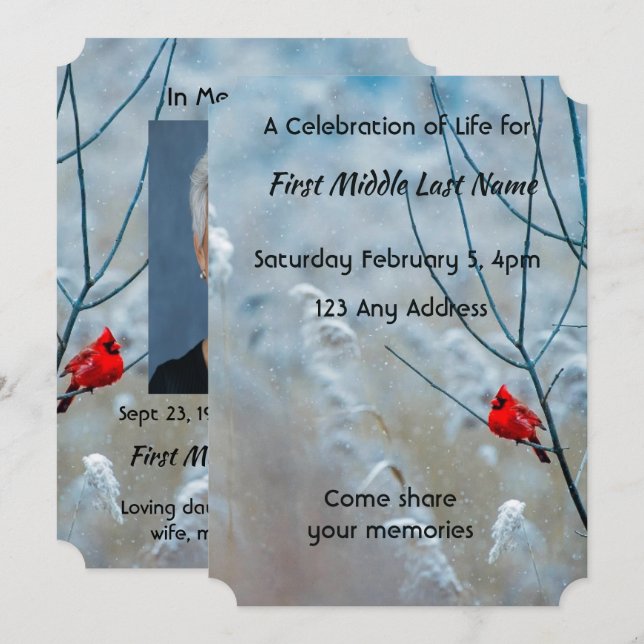 Convite Enfeite de Foto Memorial Cardinal Vermelho (Frente/Verso)