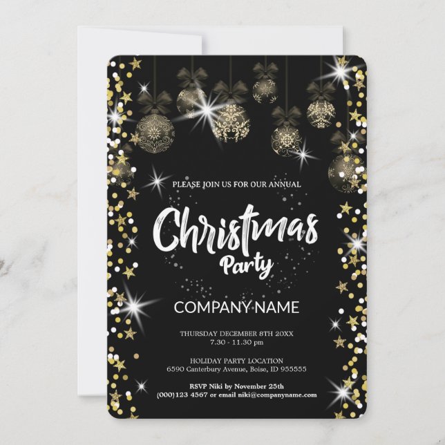 Convite Enfeite de Natal dourado, diamantes, flocos de nev (Frente)