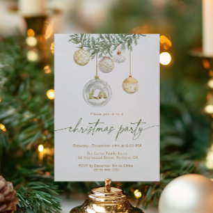 Convite Enfeite de Natal em Ouro Branco elegante para fest