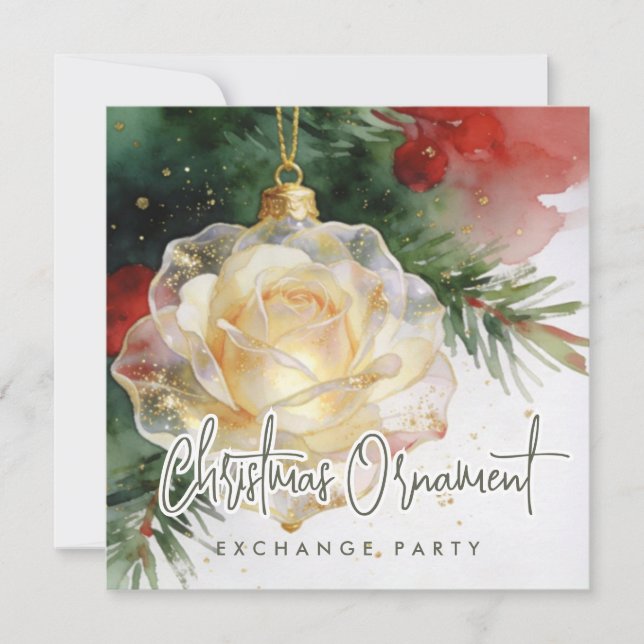 Convite Enfeite de Natal Glam com Forma de Rosa Invi (Frente)