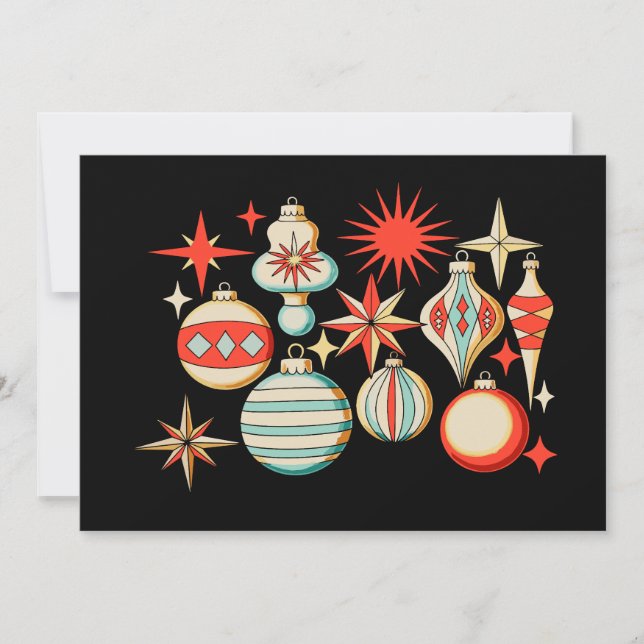 Convite Enfeite de Natal Moderno Retro Alegre e Brilhante (Frente)
