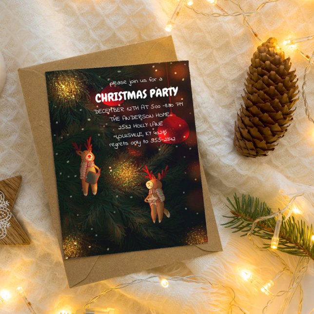 Convite Enfeite de Natal Rena Pintado à Mão Quente (Criador carregado)