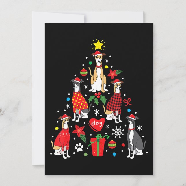 Convite Enfeite de Natal Whippet Árvore Mamãe Papai Cachor (Frente)
