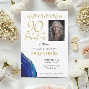 Convite Enfeite Dourado 90 e Fabuloso Aniversário de 90 an