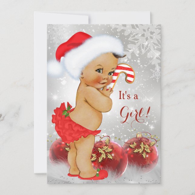 Convite Enfeite Dourado Vermelho Chuveirinho de Bebê de Na (Frente)