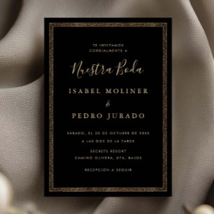 Convite Enfeite Preto e Dourado Vintage Nossa Boda Casamen