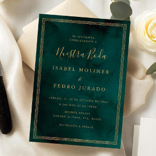 Convite Enfeite Verde Dourado Vintage Nossa Boda Casamento