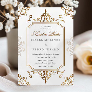 Convite Enfeite Vintage Creme Dourado Nossa Noiva Casament