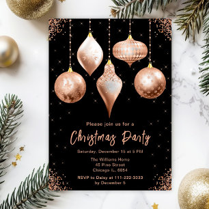 Convite Enfeites Clássicos de Rosa Dourado Festa de Natal