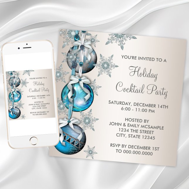 Convite Enfeites de Flocos de Neve Azul Turquesa Festa de  (Teal Blue Snowflakes Ornaments Christmas Party Invitation. Any occasion. Download and printed.)