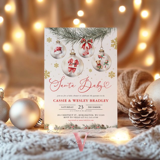 Convite Enfeites de Flocos de Neve Natal Santa Chá de Bebê (Criador carregado)