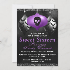 Convite Enfeites de Halloween Preto Roxo Sweet 16