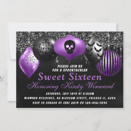 Convite Enfeites de Halloween Preto Roxo Sweet 16