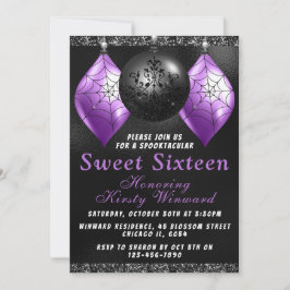 Convite Enfeites de Halloween Preto Roxo Sweet 16