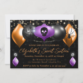 Convite Enfeites de Halloween Roxo, Preto e Laranja Sweet