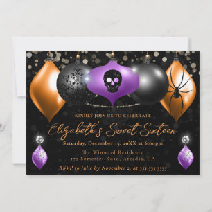 Convite Enfeites de Halloween Roxo, Preto e Laranja Sweet