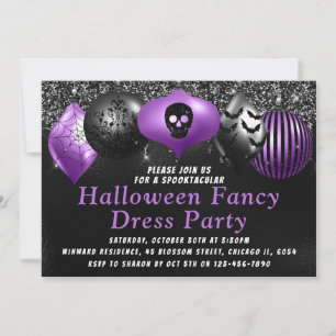 Convite Enfeites de Halloween Roxo Preto Festa de Fantasia