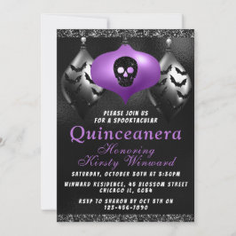 Convite Enfeites de Halloween Roxo Preto Quinceanera