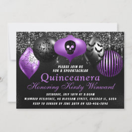 Convite Enfeites de Halloween Roxo Preto Quinceanera