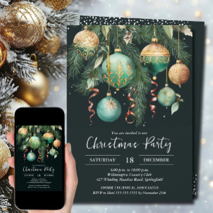 Convite Enfeites de Natal Árvore de Natal Verde Dourado Fe