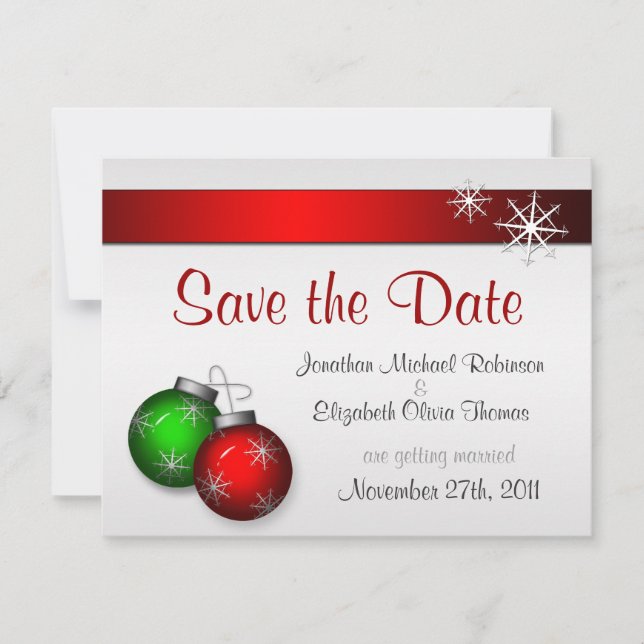 Convite Enfeites de Natal Casamento Save the Date (Frente)