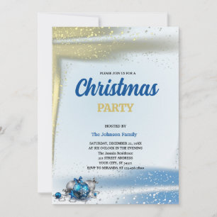 Convite Enfeites de Natal com Glitter dourado e azul PARTI