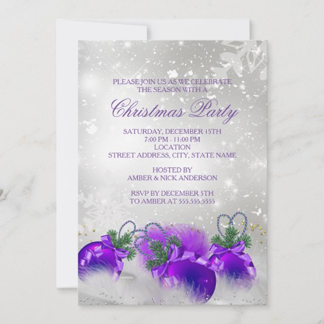 Convite Enfeites de Natal de Azevinho Dourado Prata Roxo p (Frente)