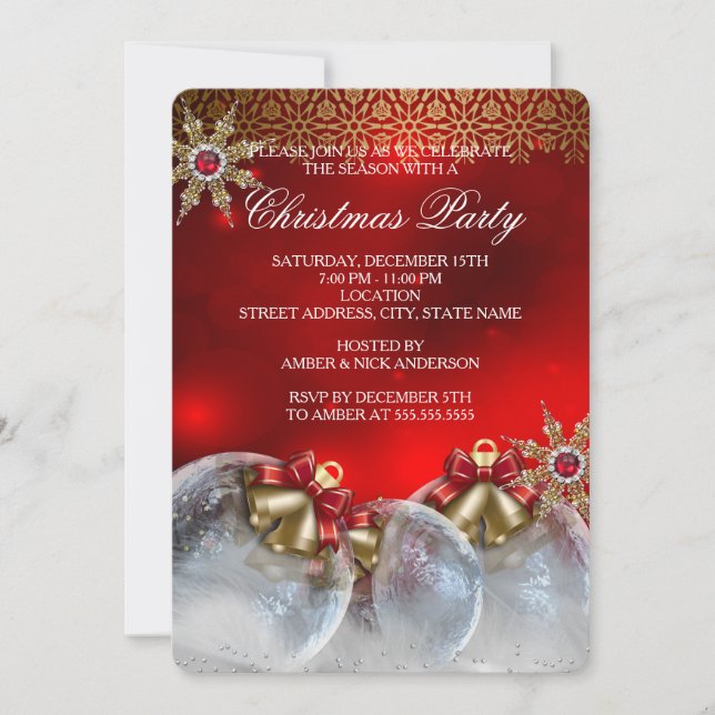 Convite Enfeites de Natal de Azevinho Dourado Prata Vermel (Frente)