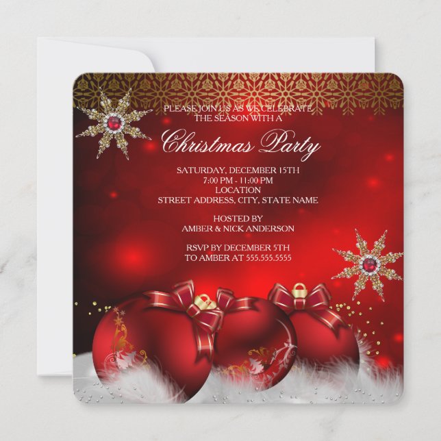 Convite Enfeites de Natal de prata e ouro vermelho Holly n (Frente)