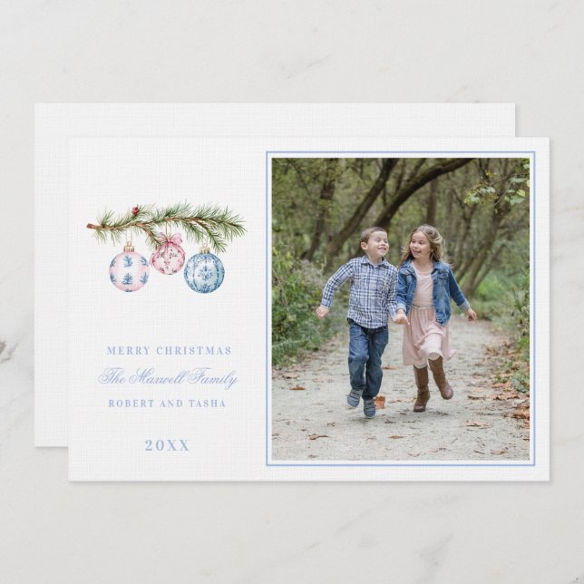 Convite Enfeites de natal do Grande Milênio, Rosa e Azul (Frente/Verso)