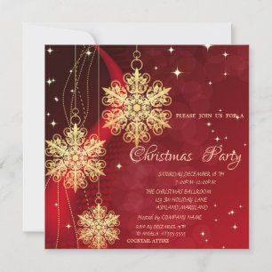 Convite Enfeites de Natal Dourados, Corporativo Vermelho