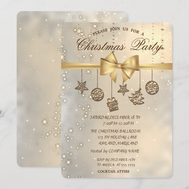 Convite Enfeites de Natal Elegantes, Festa de Confraterniz (Frente/Verso)