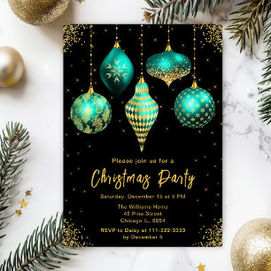 Convite Enfeites de Natal em Azul e Dourado Festa de Natal