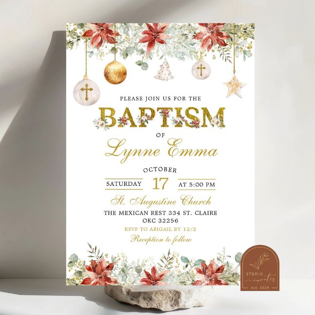 Convite Enfeites de Natal em Ouro Batismo nas Águas (Criador carregado)