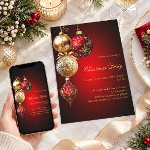 Convite Enfeites de Natal em ouro vermelho Festa de Natal